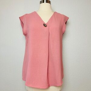 NWT AZ Fashion Blouse Womens S/M Pink Relaxed Fit Cap Sleeve Vacation Cruise Top
